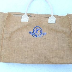 WB burlap bag, B monogram, reinforced bottom and handles, zipper pocket inside